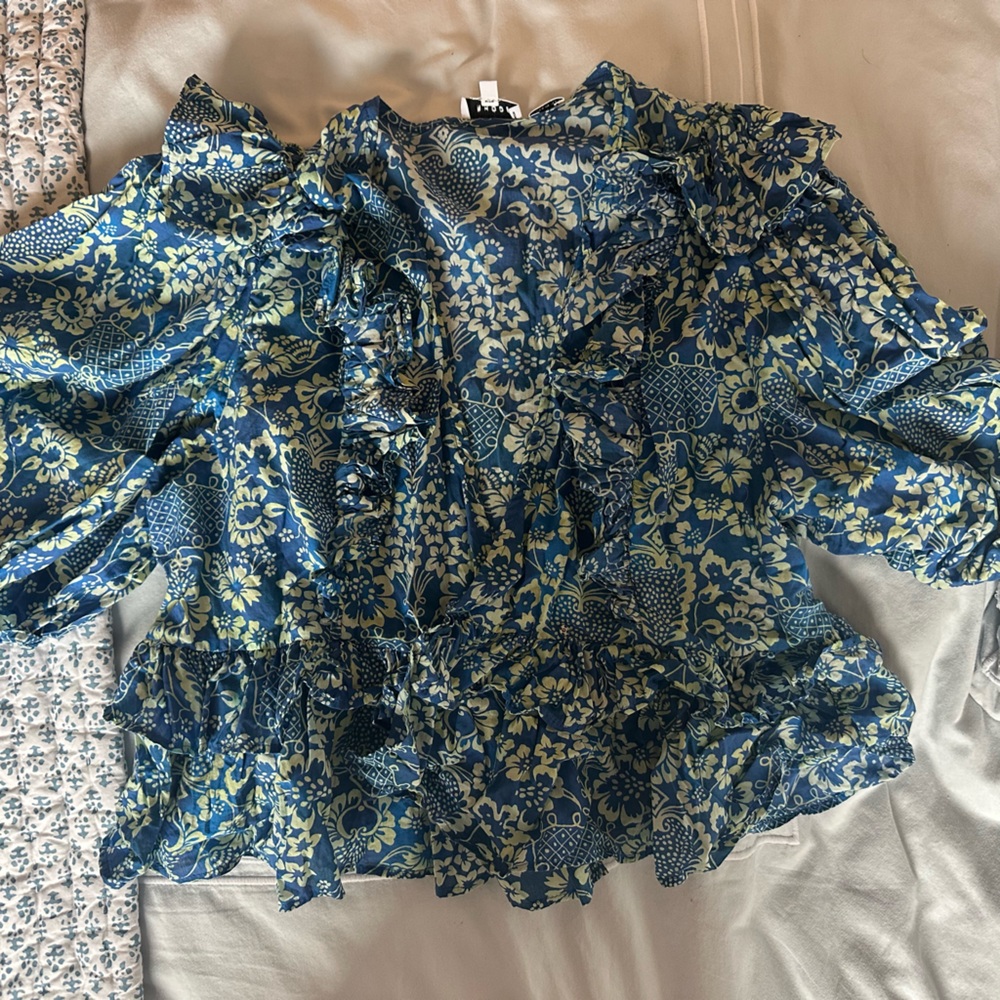 Floral Blue Ruffle Top - Picture 2 of 4